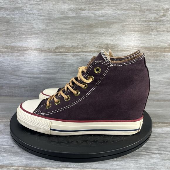 Converse Women’s Chuck Taylor All Star Lux Mid burgundy Wedge Sneakers Size 7 - Picture 3 of 9